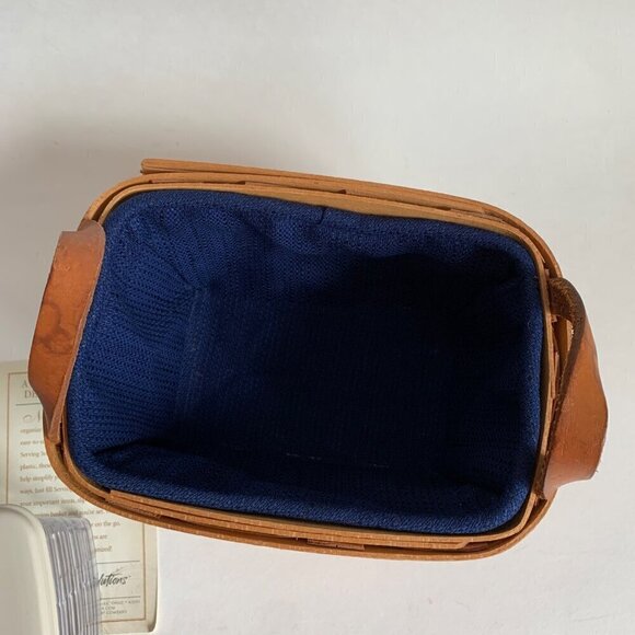 Longaberger 1996 Tea Basket With Navy Liner Divided Protector & Lid - Picture 2 of 5